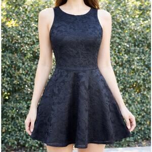 Sage Vintage Black Floral Lace Fit Flare Sleeveless Mini Dress Medium USA Made